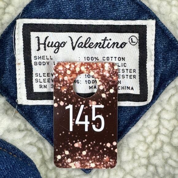 VTG 80's Hugo Valentino Acid Wash Sherpa Lined Denim Trucker Jacket Size Large - Picture 15 of 15